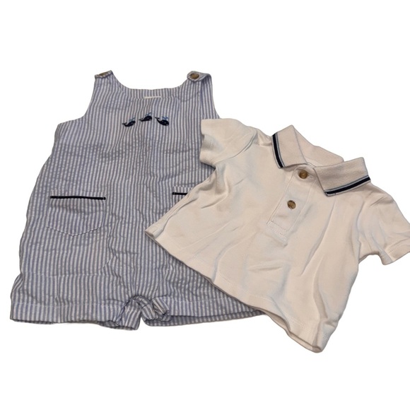 Edgehill Collection light blue seersucker nautical set size 3 months NWOT - Picture 2 of 11